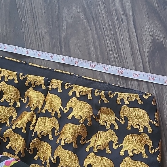 J Crew Womens Origami Elephant Parade Mini Skirt Size 2 Gold Black Chic Animal - Picture 4 of 5